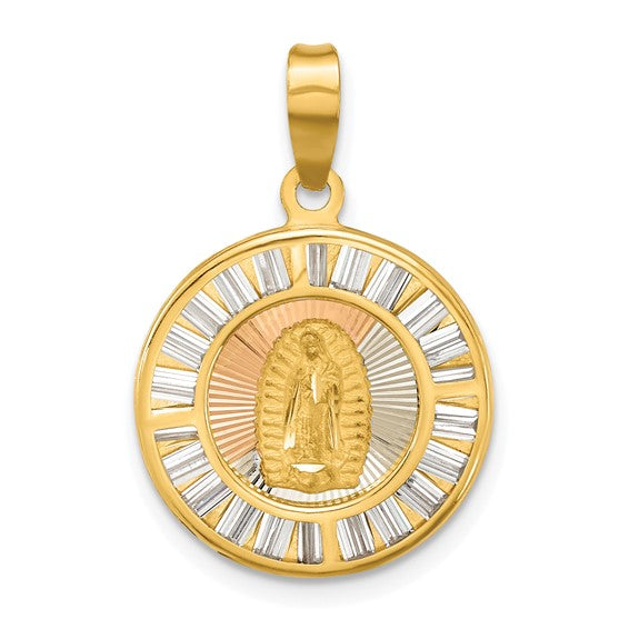 14K Tri Color Baguette Gold Mother Mary Pendant