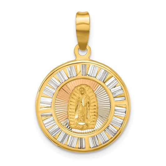 14K Tri Color Baguette Gold Mother Mary Pendant