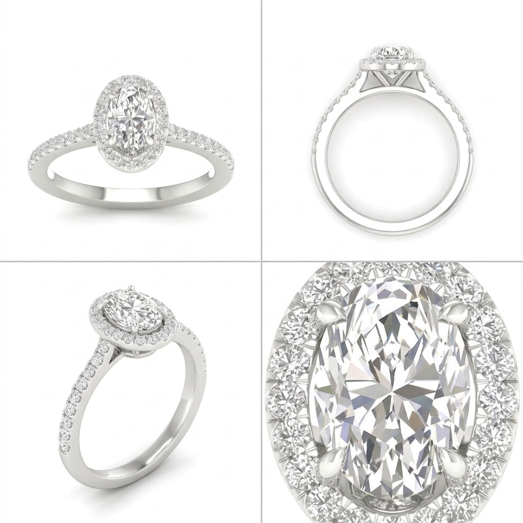 14K White Gold Oval Diamond Ring 1.25 CT Lab Grown