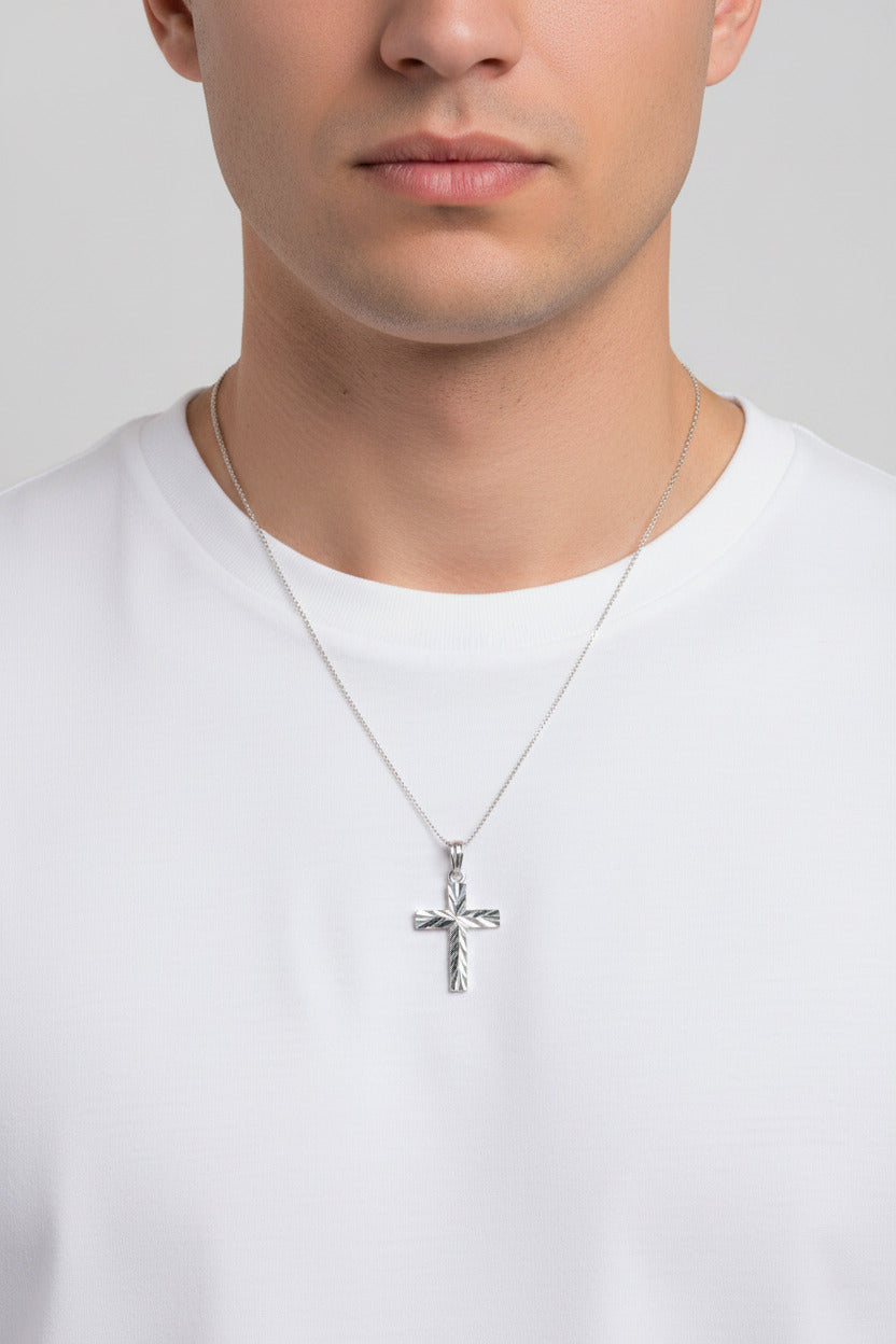 925 Sterling Silver Diamond Cut Cross Pendant