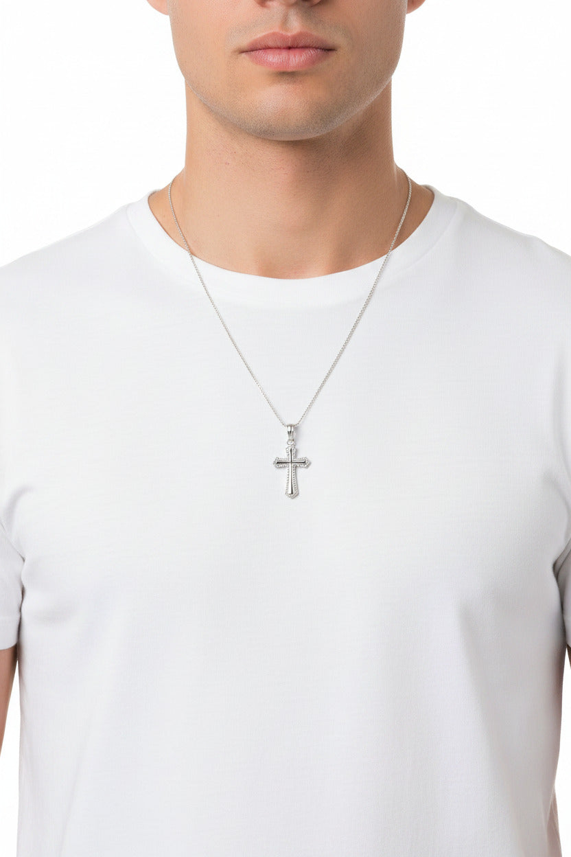 925 Sterling Silver Beaded Cross Pendant
