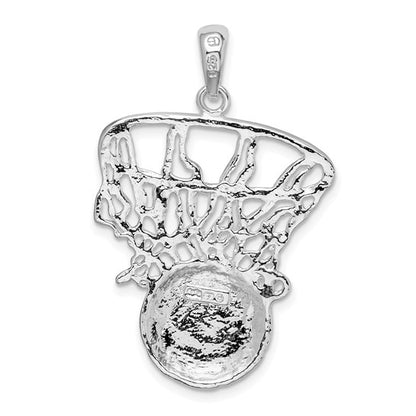 925 Sterling Silver Basketball Swish Pendant