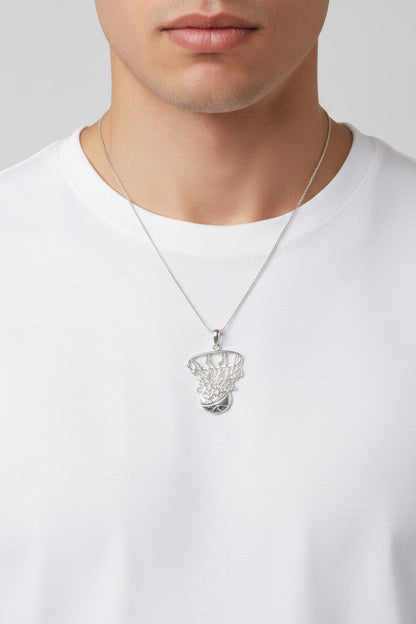925 Sterling Silver Basketball Swish Pendant