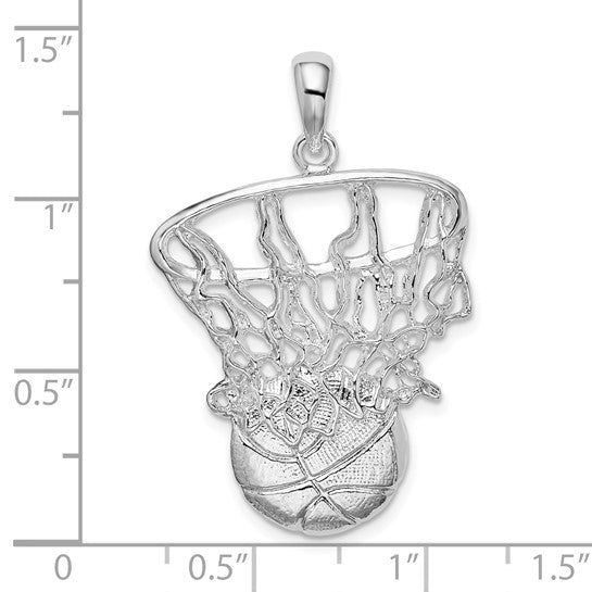925 Sterling Silver Basketball Swish Pendant