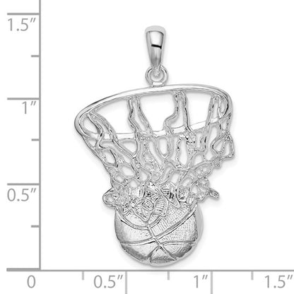 925 Sterling Silver Basketball Swish Pendant