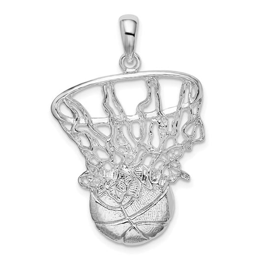 925 Sterling Silver Basketball Swish Pendant