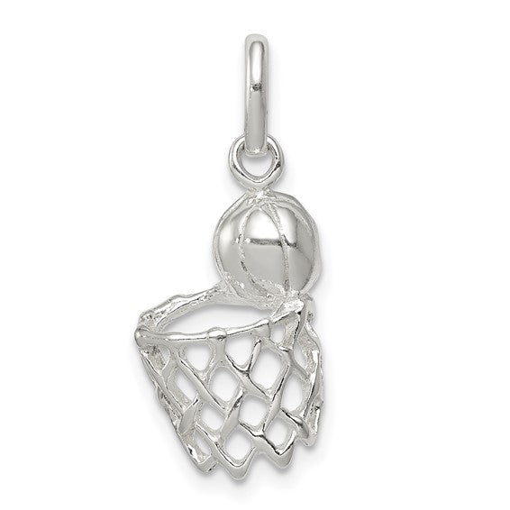 925 Sterling Silver Basketball Pendant