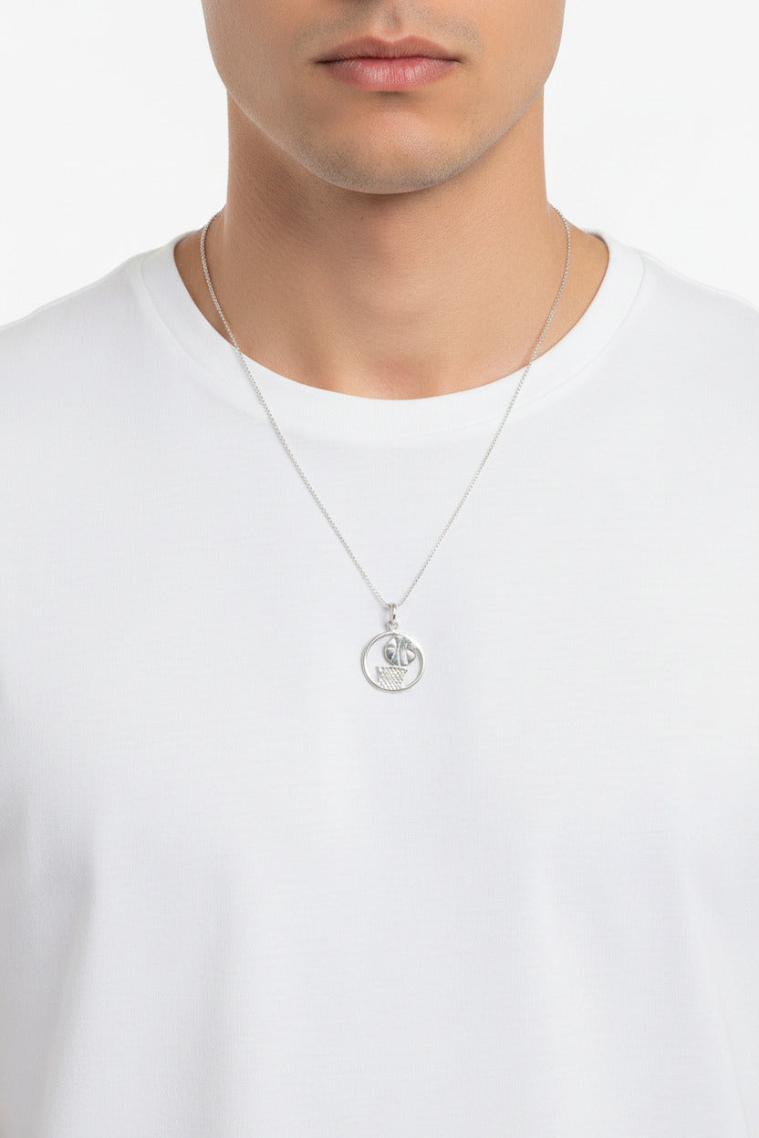 925 Sterling Silver Circle Basketball Pendant