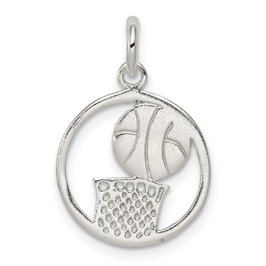 925 Sterling Silver Circle Basketball Pendant