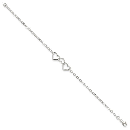 925 Sterling Silver Triple Heart Anklet