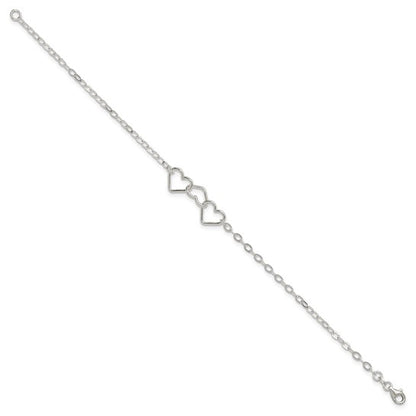 925 Sterling Silver Triple Heart Anklet