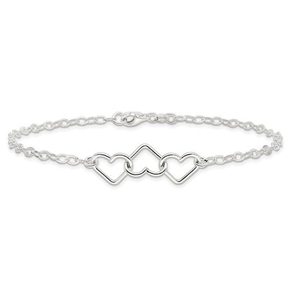 925 Sterling Silver Triple Heart Anklet