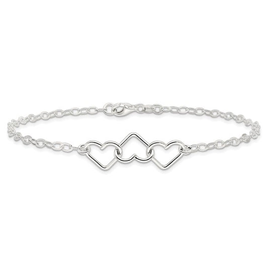 925 Sterling Silver Triple Heart Anklet