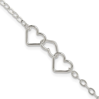 925 Sterling Silver Triple Heart Anklet