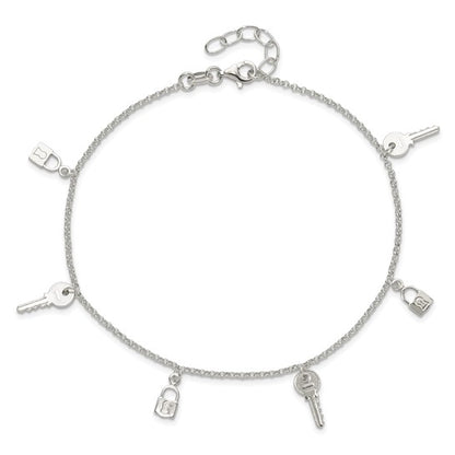 925 Sterling Silver Lock and Key Anklet