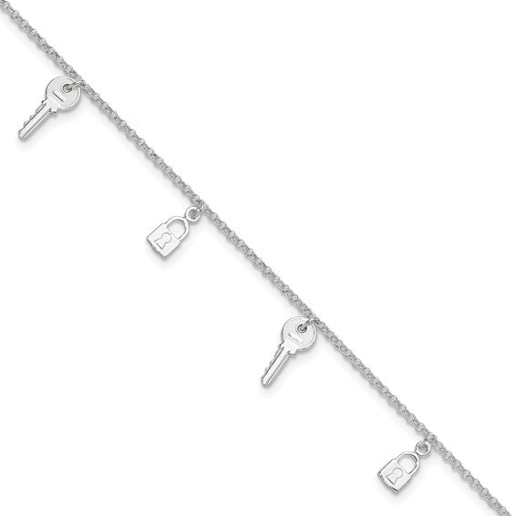 925 Sterling Silver Lock and Key Anklet