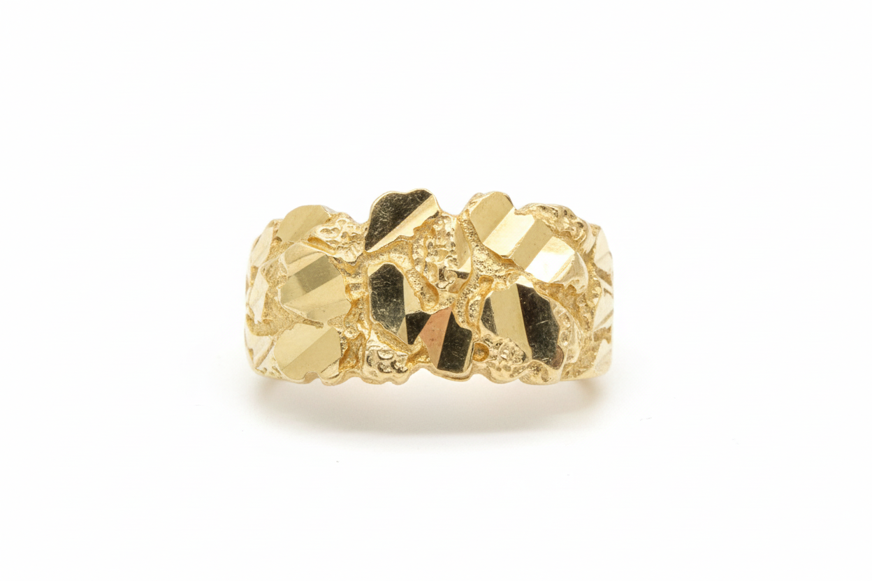 10K Solid Gold Nugget Ring - Size 7