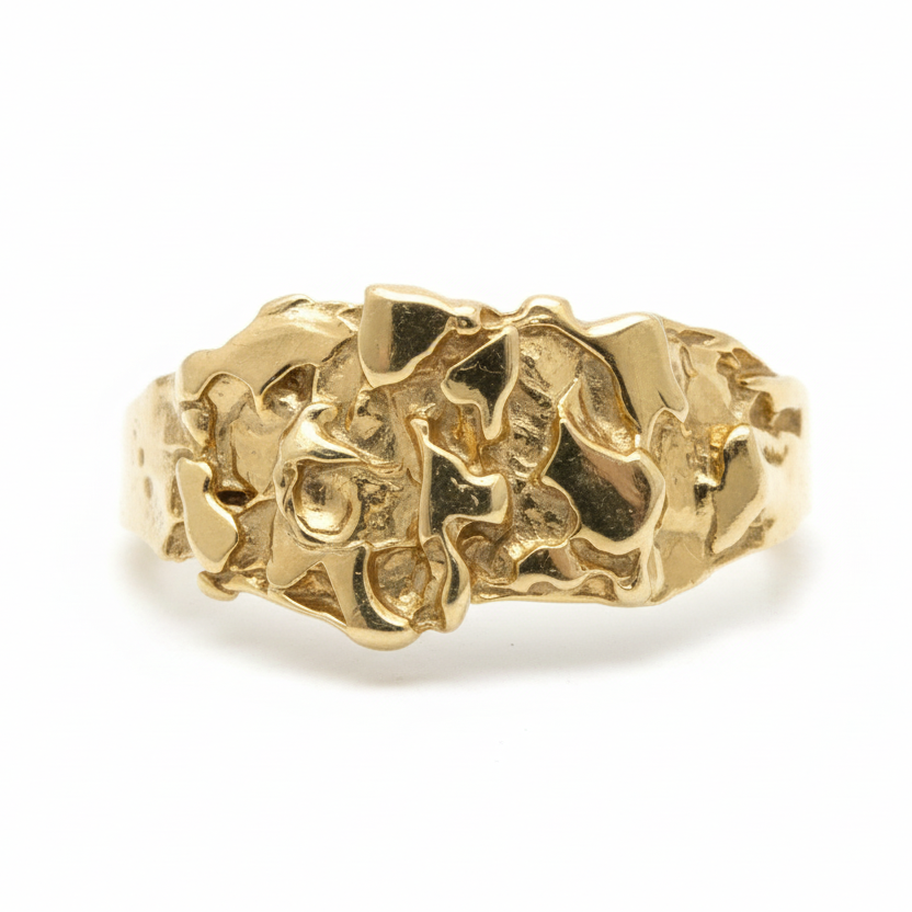 10K Solid Gold Nugget Ring - Size 10.5