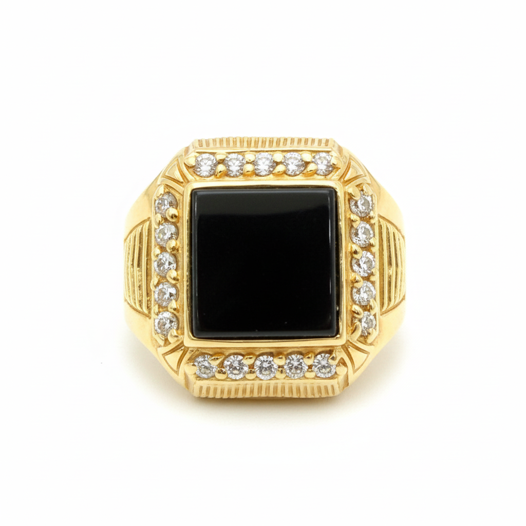 10K Solid Gold Black Onyx Ring - Size 11