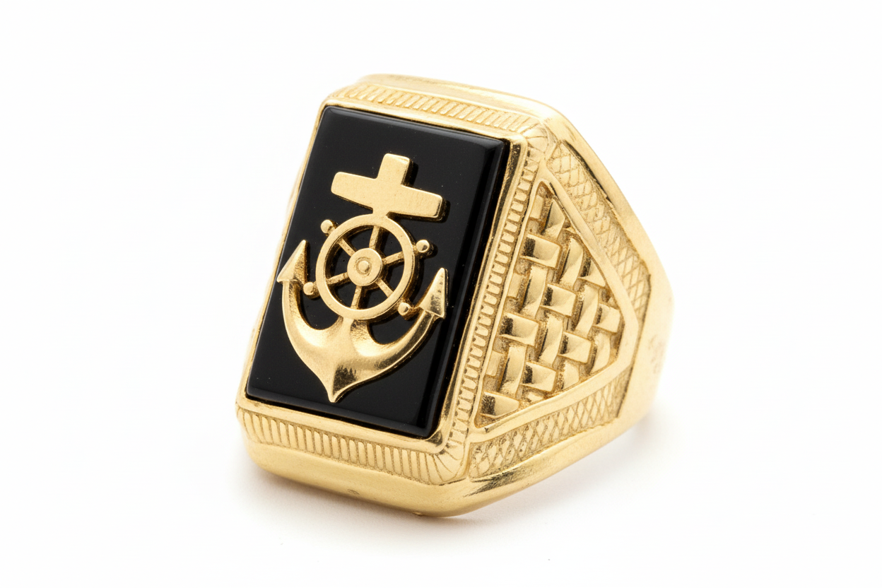 10K Solid Gold Anchor Ring - Size 8