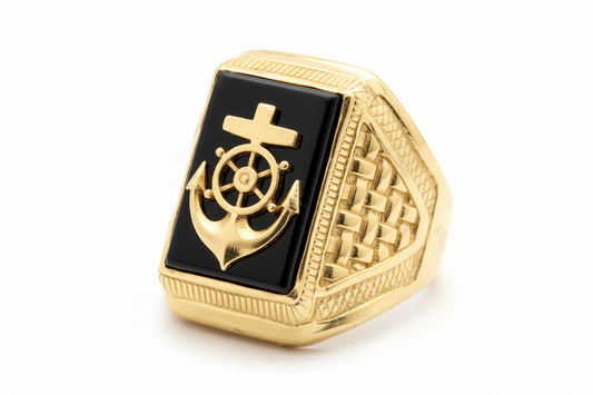 10K Solid Gold Anchor Ring - Size 8