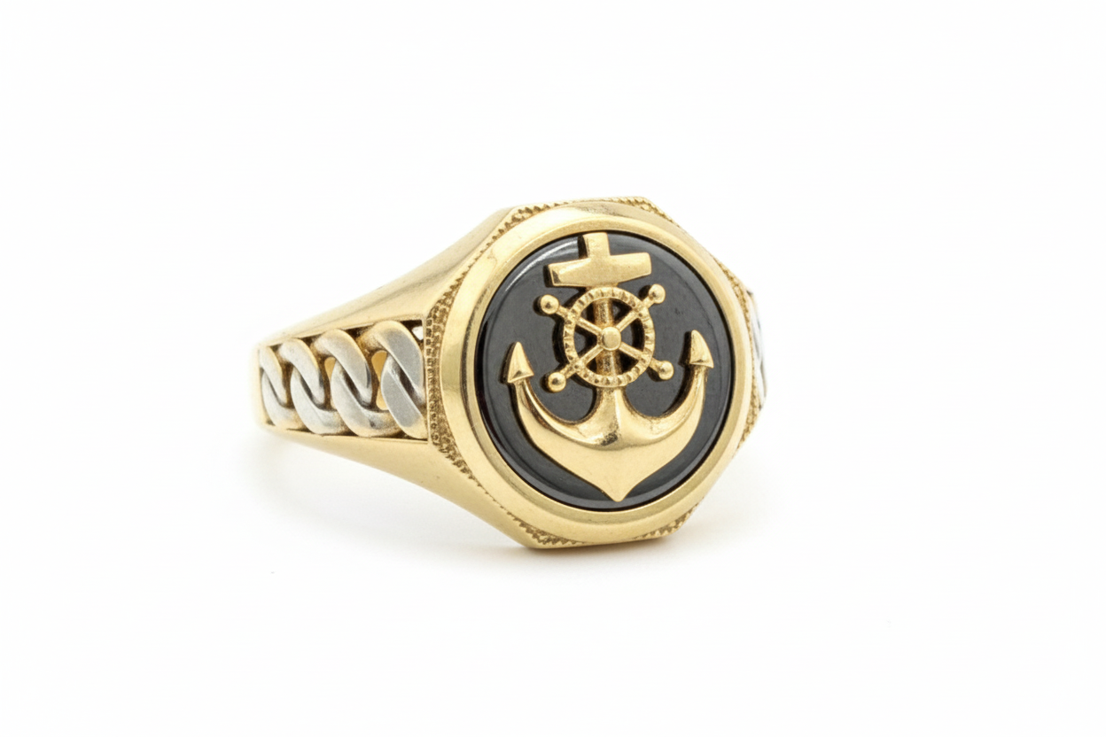 10K Solid Gold Anchor Ring - Size 11.5