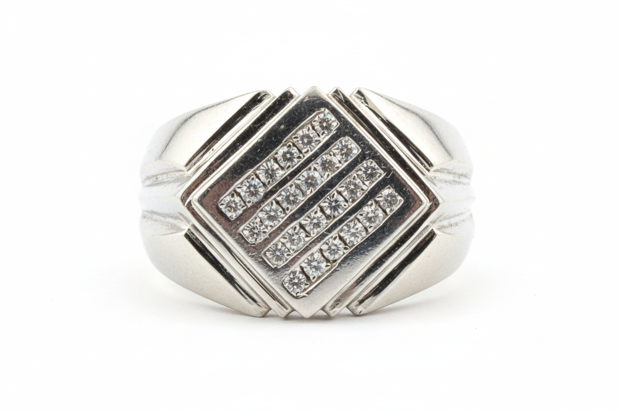 14K Solid White Gold Glacier Ring - Size 10
