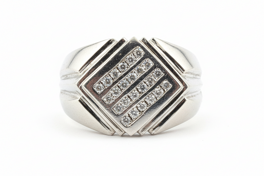 14K Solid White Gold Glacier Ring - Size 10
