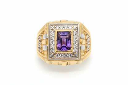 10K Solid Gold Purple Stone Ring - Size 10.5