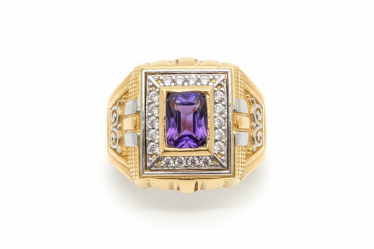 10K Solid Gold Purple Stone Ring - Size 10.5