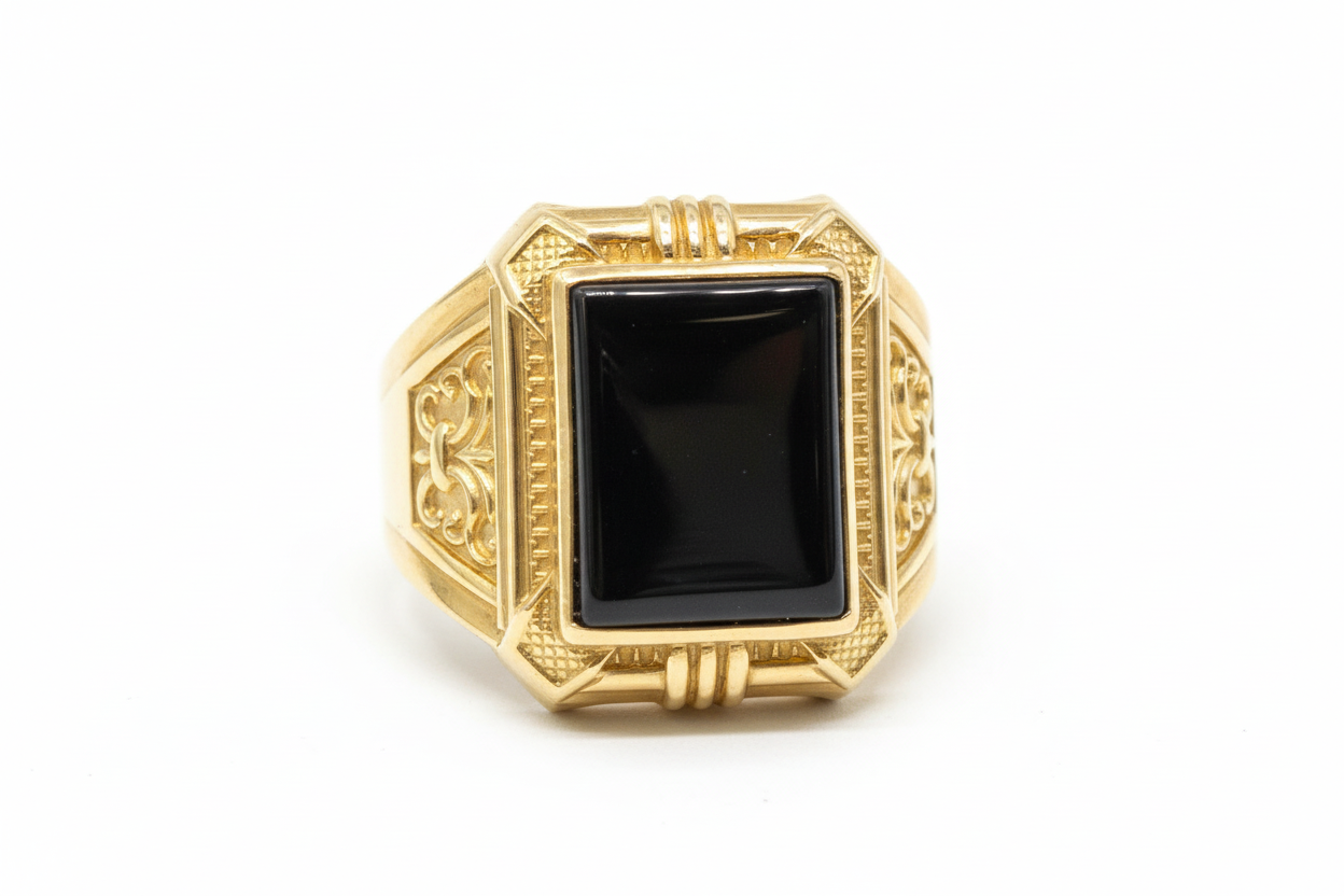 10K Solid Gold Black Onyx Ring - Size 11
