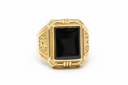 10K Solid Gold Black Onyx Ring - Size 11