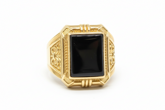 10K Solid Gold Black Onyx Ring - Size 11