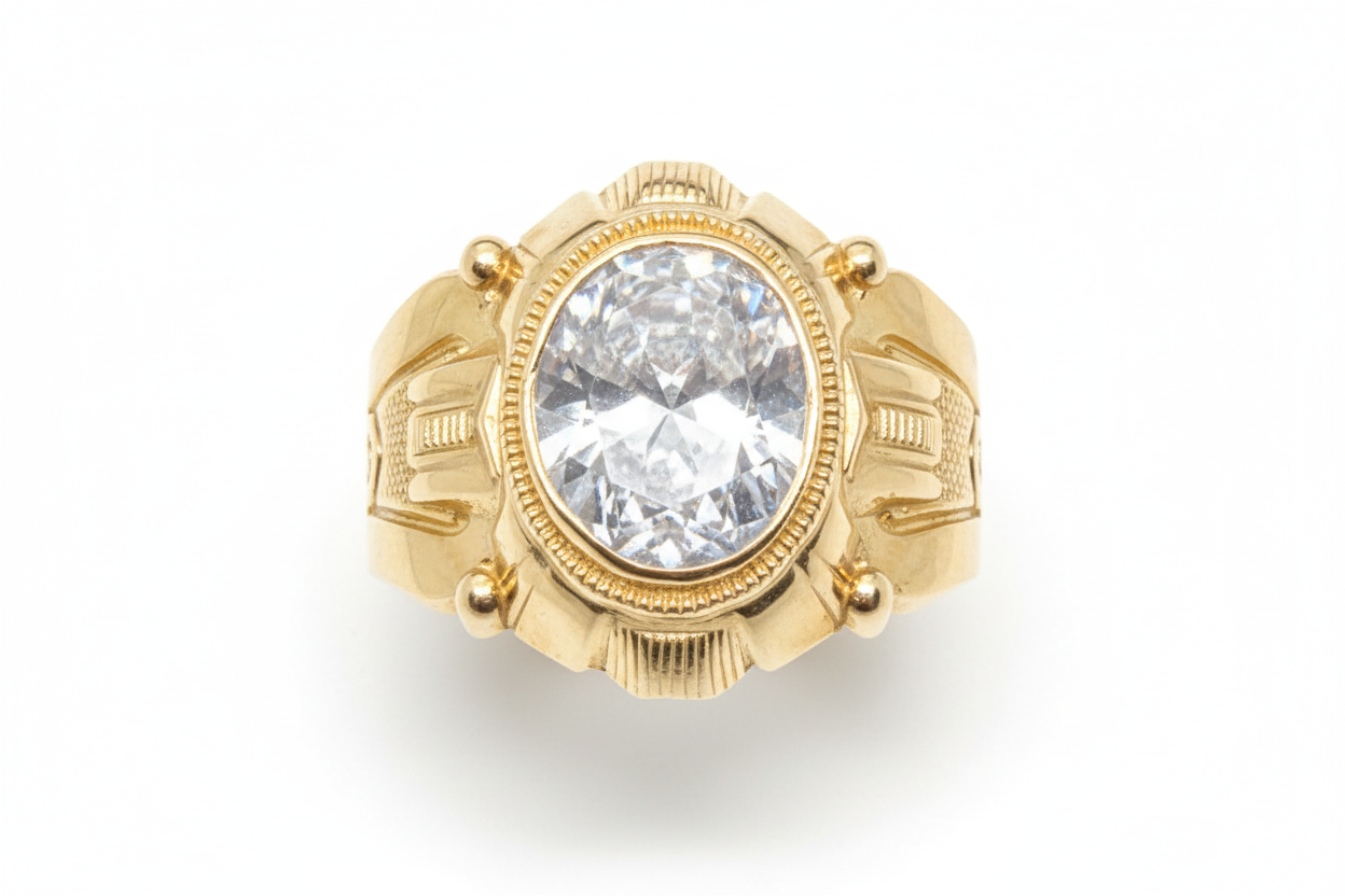 10K Solid Gold Single Oval Stone Ring - Size 11