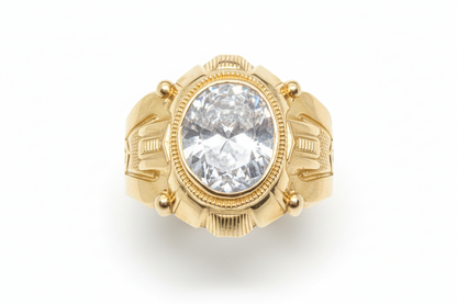 10K Solid Gold Single Oval Stone Ring - Size 11