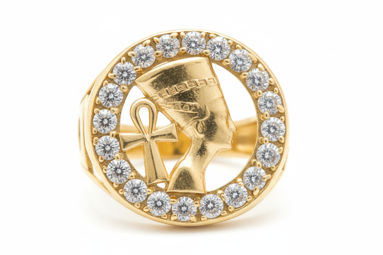 10K Solid Gold Nefertiti Ring - Size 11