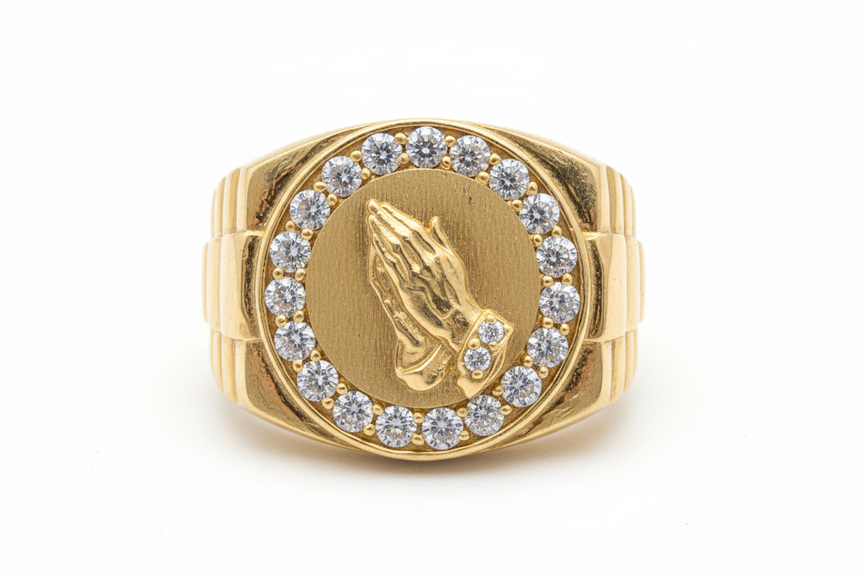 10K Solid Gold Praying Hands Ring - Size 11