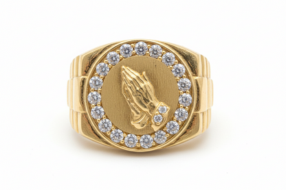 10K Solid Gold Praying Hands Ring - Size 11