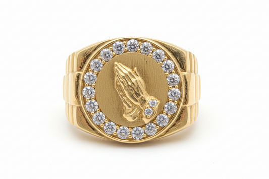 10K Solid Gold Praying Hands Ring - Size 11