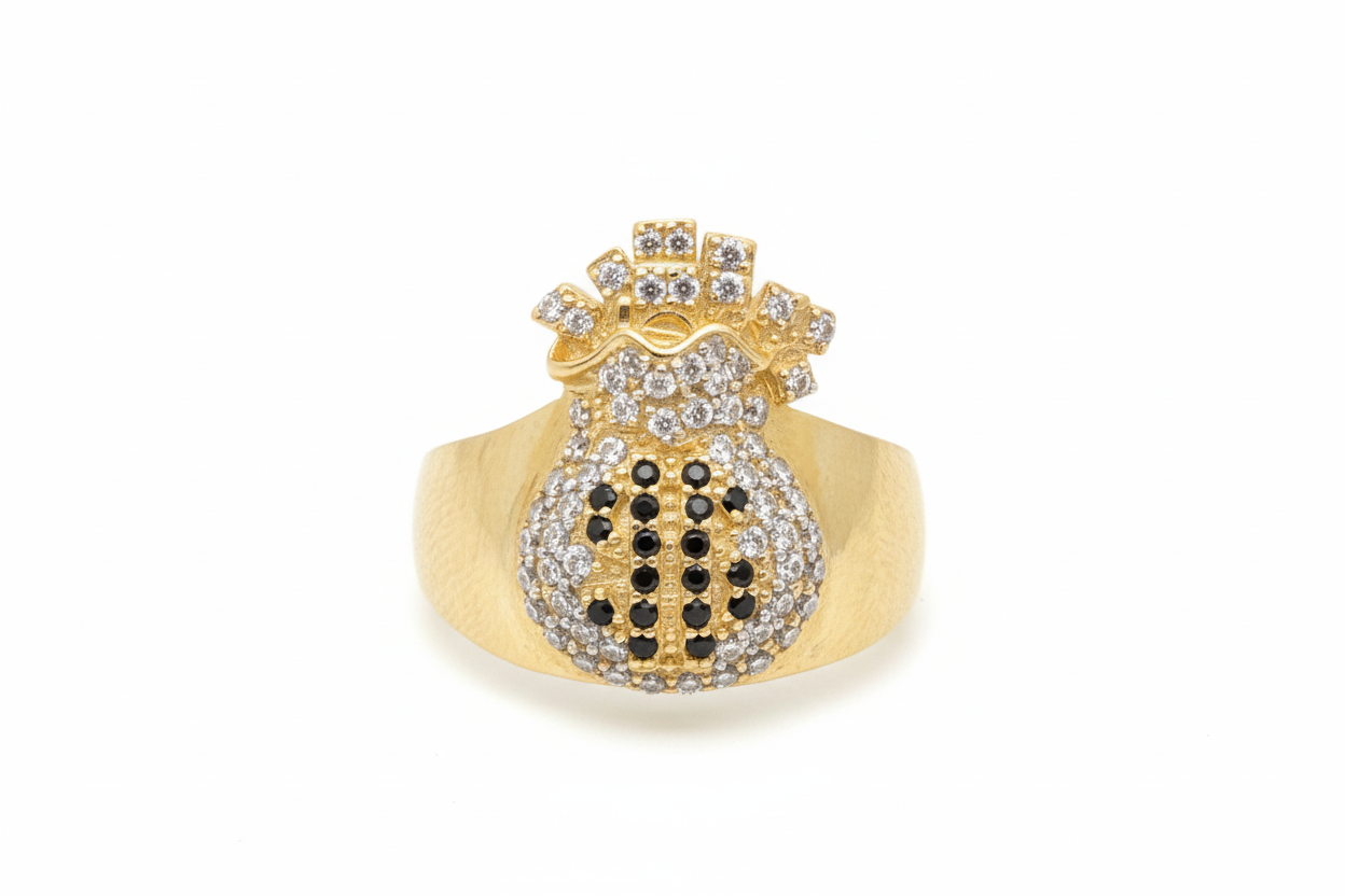 10K Solid Gold Money Bag Ring - Size 10