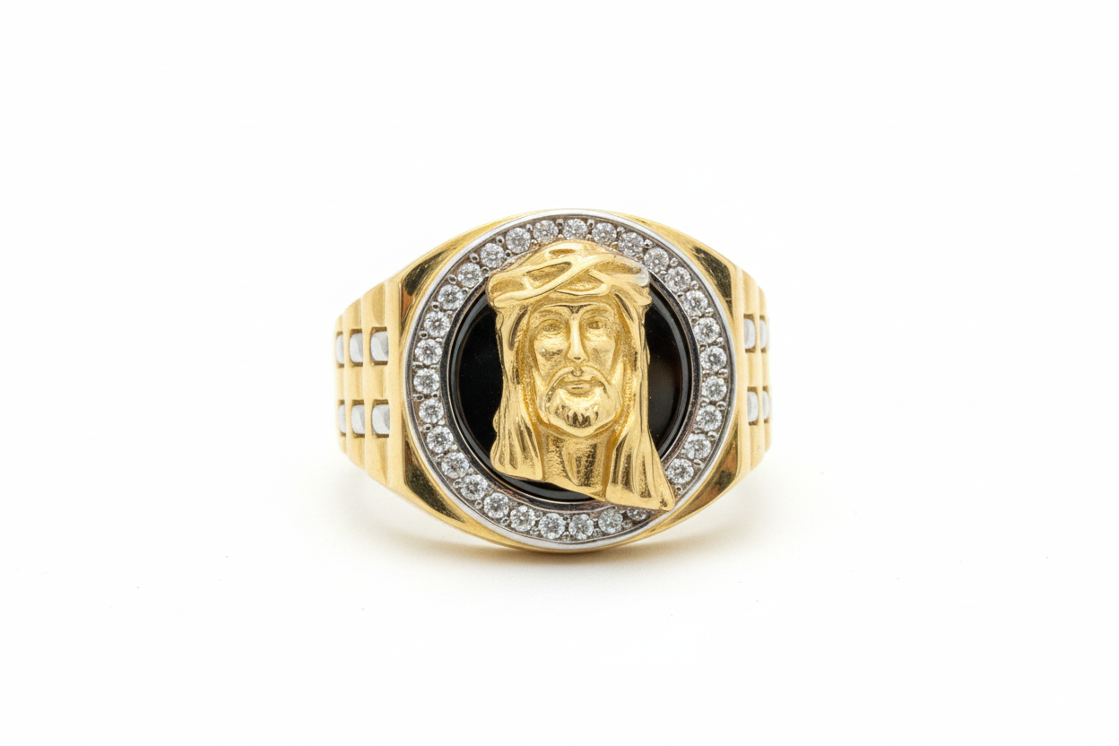 10K Solid Gold Jesus Head Ring - Size 10.5