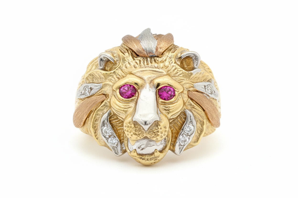10K Solid Gold Lion Head Ring - Size 9
