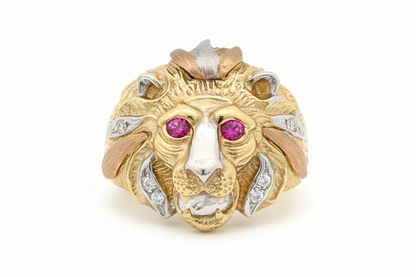10K Solid Gold Lion Head Ring - Size 9
