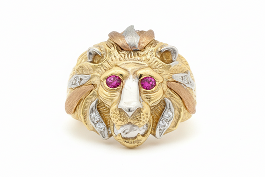 10K Solid Gold Lion Head Ring - Size 9