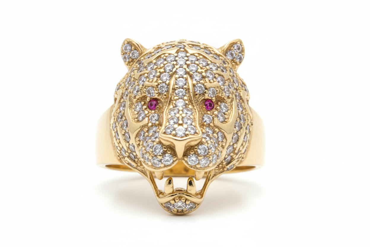 10K Solid Gold Panther Ring - Size 10