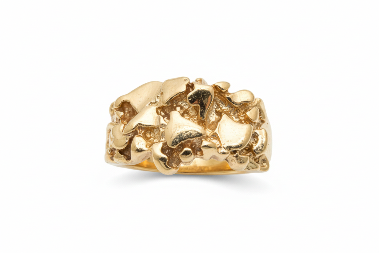 14K Solid Gold Nugget Ring - Size 8