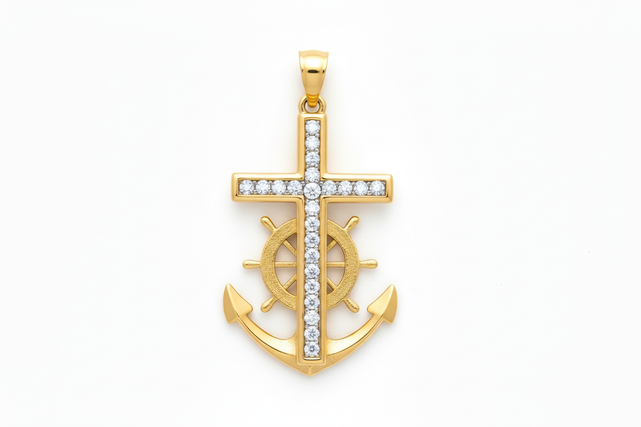 10K Anchor Cross Pendant