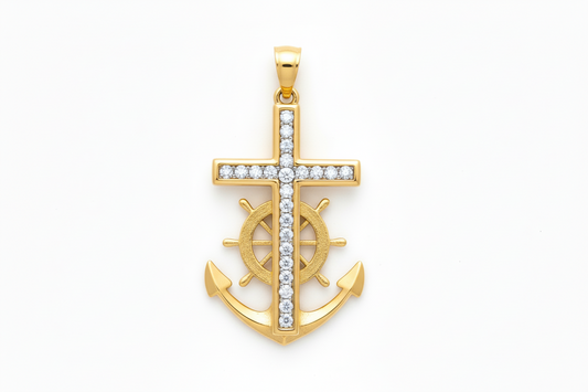 10K Anchor Cross Pendant