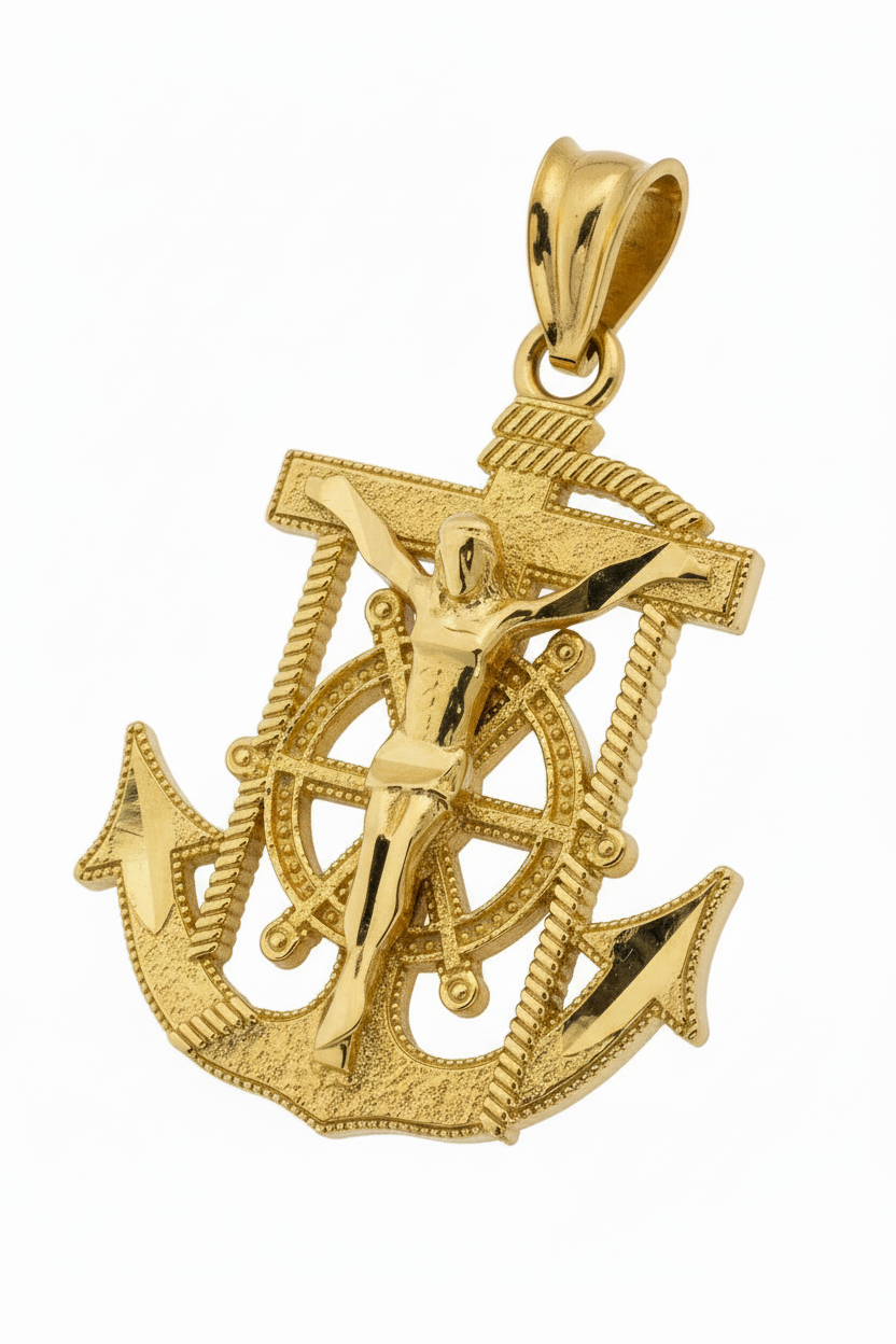 10K Crucifix Anchor Pendant