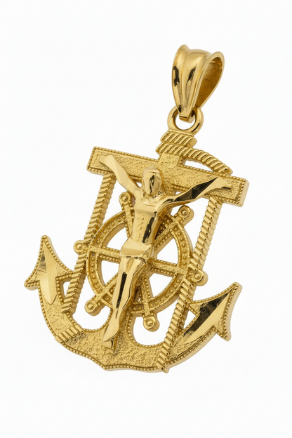 10K Crucifix Anchor Pendant